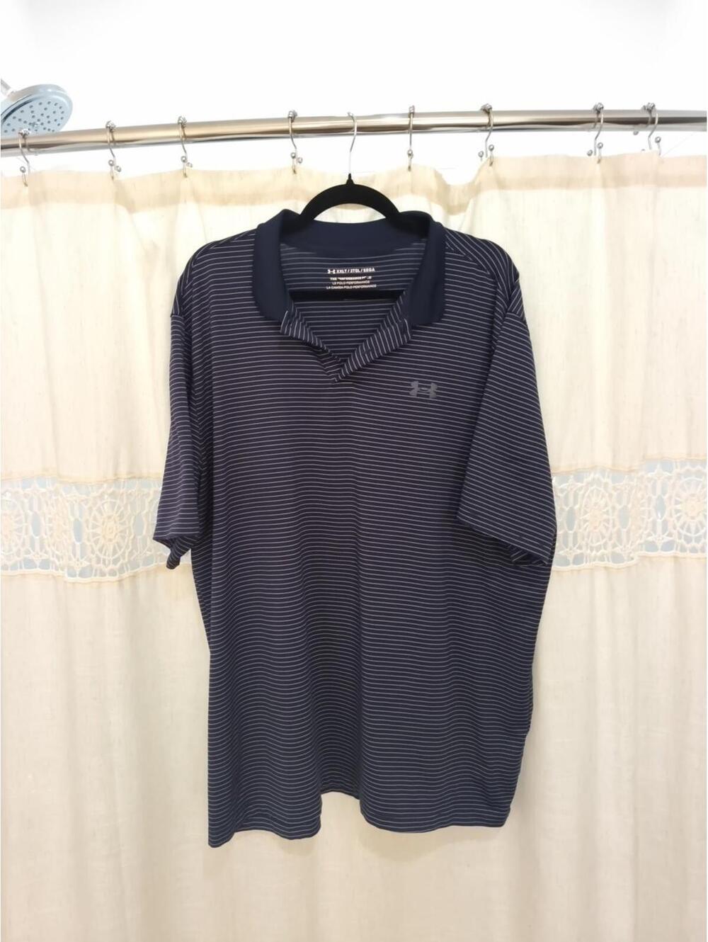 Under Armour Men's Blue Striped The Performance Polo Size 2XLT